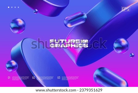 3D background with holographic geometric shapes. Eps10 vector.