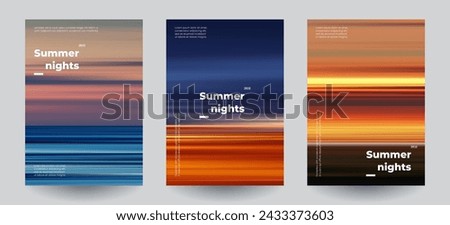 Summer beach night backgrounds set. Creative gradients in summer colors. Ocean horizon, beach and sunsets.