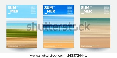 Summer backgrounds set. Creative gradients in summer colors. Ocean horizon, beach and sunsets.