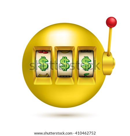Gold slot machine illustration. Gamble ball.