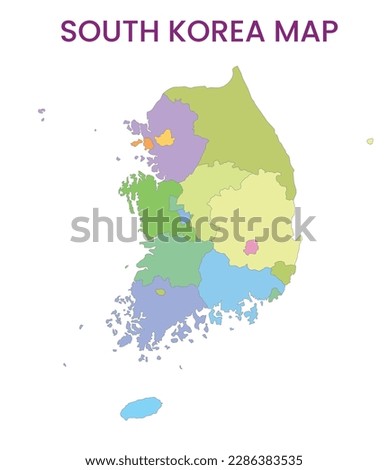 High detailed map of South Korea. Outline map of South Korea. Asia