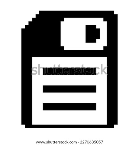 Magnetic floppy disc for computer data storage, save, diskette icon black-white vector pixel art icon	