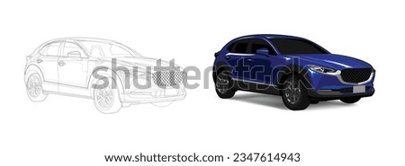 SUV Car and line art vector.