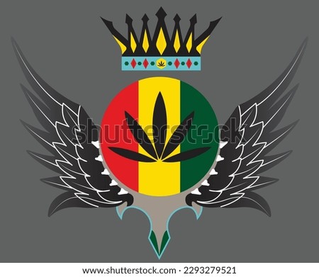 A logo for reggae with wings and a crown with the word reggae on it. weed logo, wings, king crown, ganja logo.