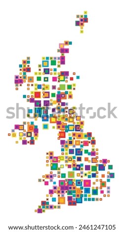 Abstract map of the United Kingdom. Abstract map showing the country with a pattern of overlapping colorful squares like candies