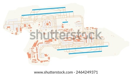 Map of Charles de Gaulle Airport (Roissy Airport) (France). IATA-code: CDG. Airport diagram with runways, taxiways, apron, parking areas and buildings. Map Data from OpenStreetMap.