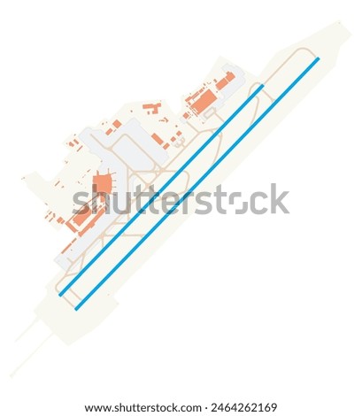 Map of Venice Marco Polo Airport (Italy). IATA-code: VCE. Airport diagram with runways, taxiways, apron, parking areas and buildings. Map Data from OpenStreetMap.