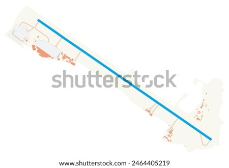 Map of Seychelles International Airport (Seychelles). IATA-code: SEZ. Airport diagram with runways, taxiways, apron, parking areas and buildings. Map Data from OpenStreetMap.