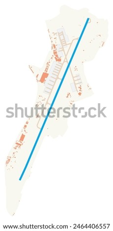 Map of Tribhuvan International Airport (Nepal). IATA-code: KTM. Airport diagram with runways, taxiways, apron, parking areas and buildings. Map Data from OpenStreetMap.