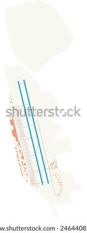 Map of Adnan Menderes Airport (Turkey). IATA-code: ADB. Airport diagram with runways, taxiways, apron, parking areas and buildings. Map Data from OpenStreetMap.