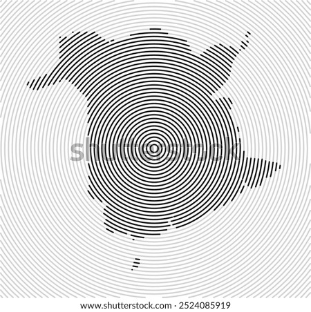 Symbol Map of the Province New Brunswick (Canada) showing the territory with a series of circular black lines on white background