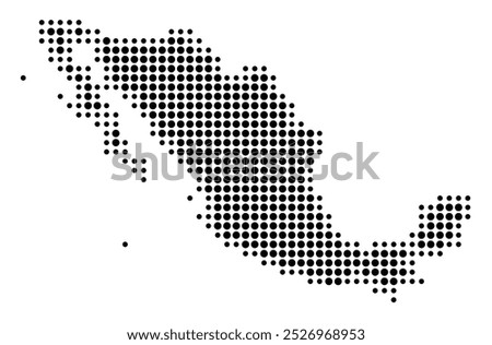 Abstract map of Mexico showing the area of the country with a pattern of black circles