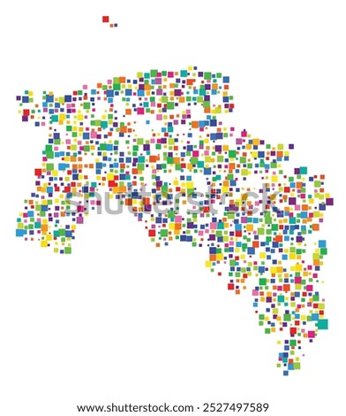 Symbol Map of the Province Groningen (Netherlands) showing the territory with a pattern of randomly distributed colorful squares of different sizes