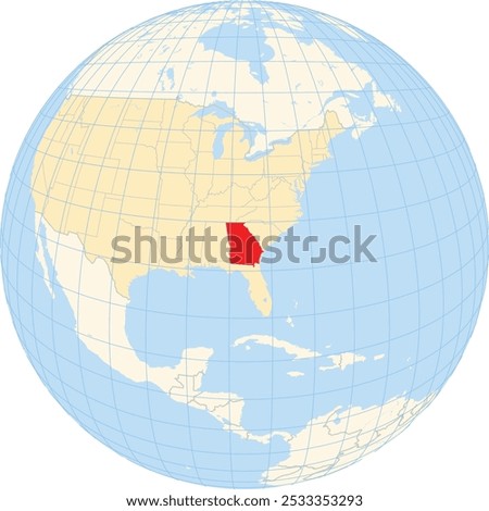 Symbol Map of the State Georgia (United States of America) showing the earth globe with the highlighted state