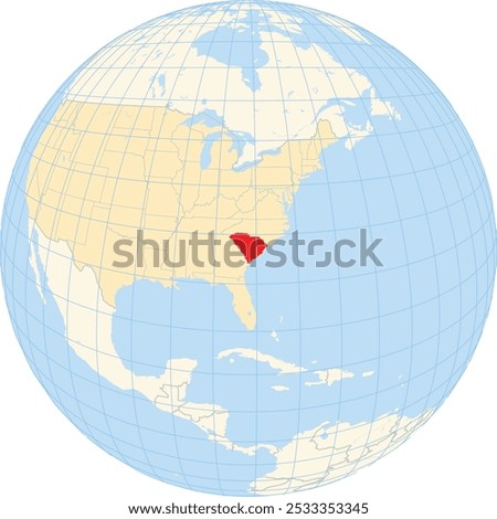 Symbol Map of the State South Carolina (United States of America) showing the earth globe with the highlighted state