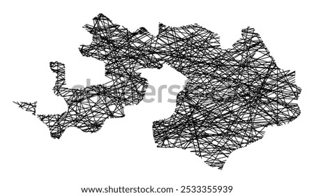 Symbol Map of the Kanton Basel-Landschaft (Switzerland) showing the state with black, crossing lines like Mikado Sticks or a spider web