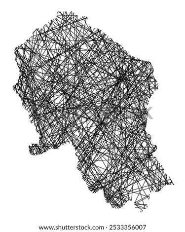 Symbol Map of the Provincia Cordoba (Spain) showing the state with black, crossing lines like Mikado Sticks or a spider web