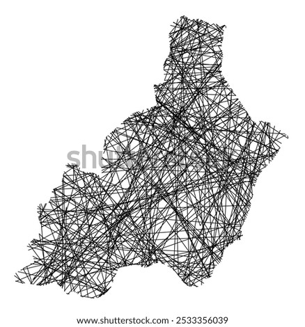 Symbol Map of the Provincia Almeria (Spain) showing the state with black, crossing lines like Mikado Sticks or a spider web