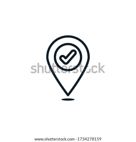 Location, pointer pin with check mark outline icon. Vector illustration. Editable stroke. Isolated icon suitable for web, infographics, interface and apps.