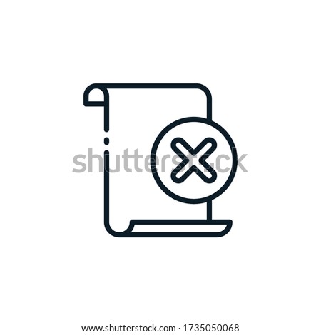 Document file with cross sign, cancel, delete, reject outline icons. Vector illustration. Editable stroke. Isolated icon suitable for web, infographics, interface and apps.