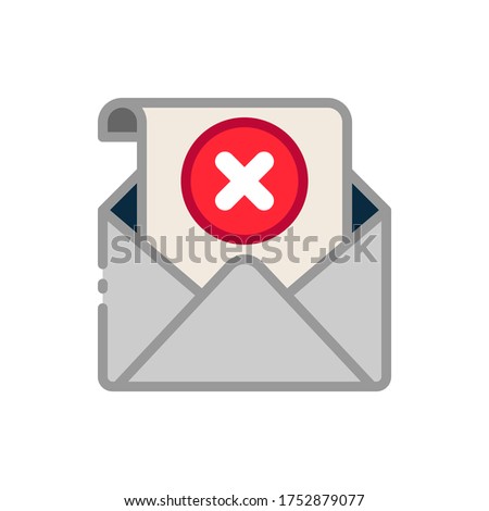 Envelope with cross sign, remove, delete, reject e mail filled outline icons. Vector illustration. Editable stroke. Isolated icon suitable for web, infographics, interface and apps. 