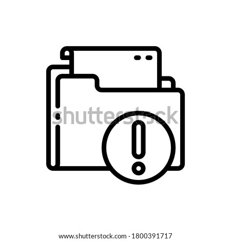 Folder, file, document, paper with alert outline icons. Vector illustration. Editable stroke. Isolated icon suitable for web, infographics, interface and apps.