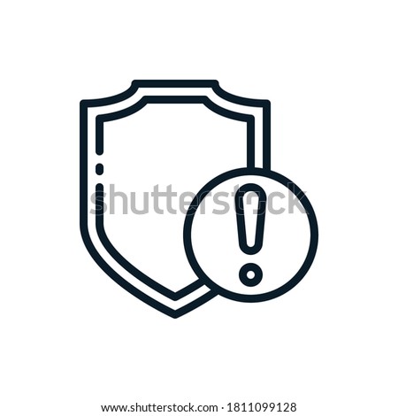 Exclamation, warning, caution with shield outline icons. Vector illustration. Editable stroke. Isolated icon suitable for web, infographics, interface and apps.