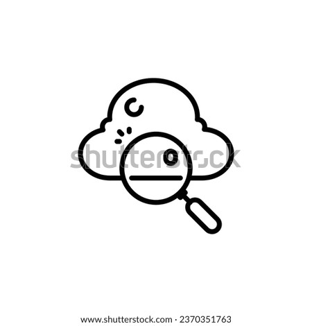 Magnifying glass with a cloud, a cloud search outline icon. Vector illustration. The isolated icon suits the web, infographics, interfaces, and apps.