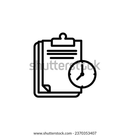 Clipboard with clock outline icon. Vector illustration. The isolated icon suits the web, infographics, interfaces, and apps.