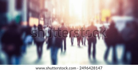 Image, Stock Photo Blurred people walking in a large tunnel of a train station. The New Normal. A group of people rushing through a subway corridor.