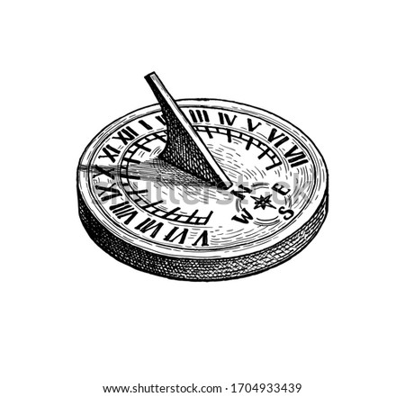 Sundial. Ink sketch isolated on white background. Hand drawn vector illustration. Retro style.