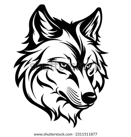 Wolf black and white outline, This stunning piece of digital art brings to life the majestic essence of the wolf in a captivating and minimalist style. The intricate black and white lines intrica