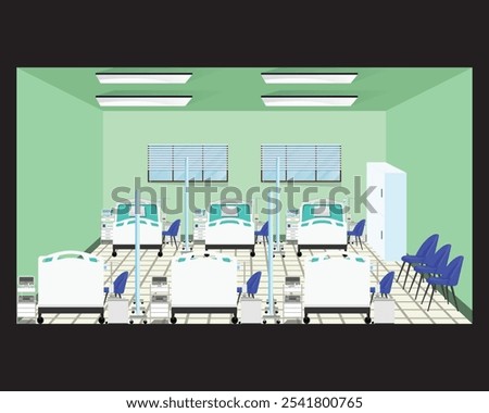 Hospital ICU ward healthcare interior design medical emergency bed vector