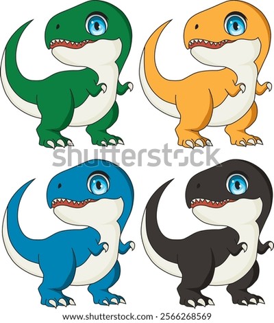 Cute dinosaur in different colors vector