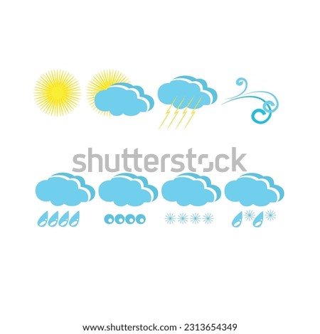 Weather icons. Color icons sun, clouds, rain, hail, sleet, wind on white stock vector illustration for web, for print