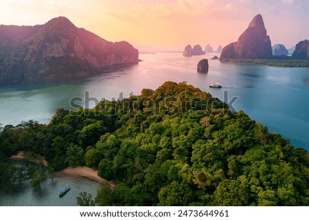 Similar – Image, Stock Photo aerial view of mountain canyon with river and forest in Georgia