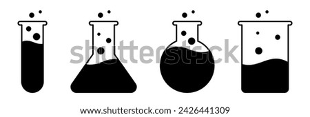 beaker icon collection, laboratory beaker symbols. white background flat design. vector for app, web, social media, flyer. science technology theme illustration