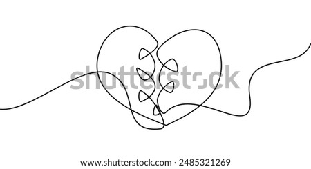 continuous one line drawing of broken heart symbol. abstract line art illustration of divorce sign