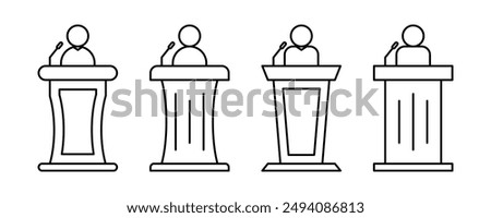 podium speech line icon set. speaker's podium symbol. conference sign. simple design isolated on white background