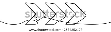 continuous line drawing of chevron alignment right curve symbol. abstract line art illustration