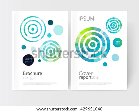 modern abstract geometric background. blue,yellow & green concentric circles. White Cover design template business brochure, booklet, leaflet, magazine. template advertisement. vector 10 EPS