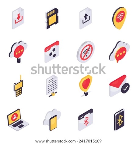 Set of Communication and Media Isometric Icons

