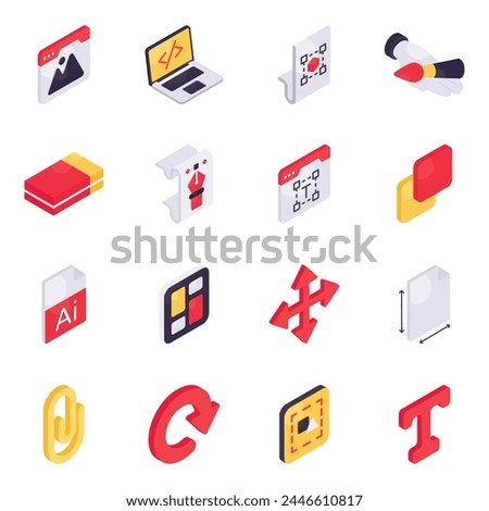 Set of Designing Tools Isometric Icons 
