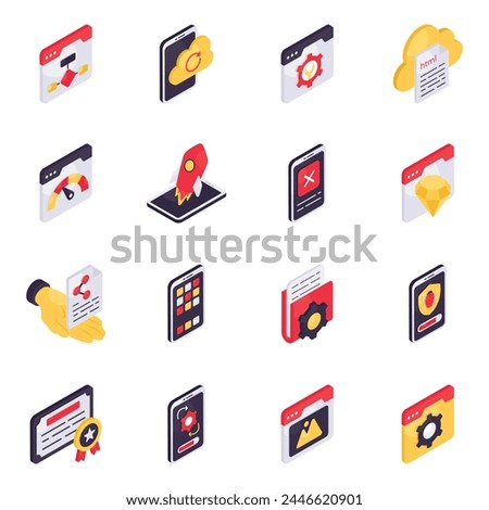 Set of Web and Programming Isometric Icons

