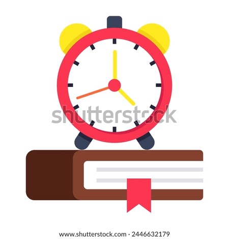Book with alarm clock, icon of study time
