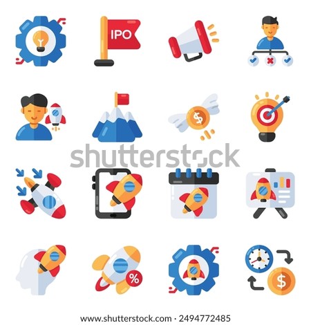 Set of Commencement Flat Icons 

