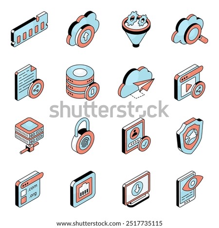 Pack of Network and Technology Flat icon 

