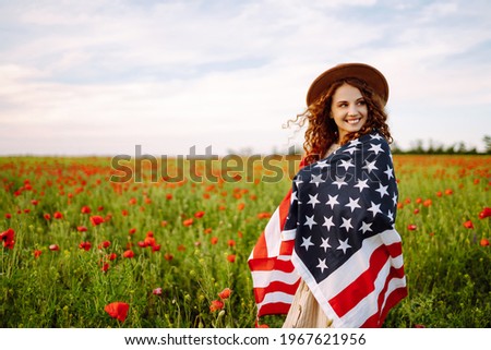 Similar – Image, Stock Photo American woman with flag sitting on road