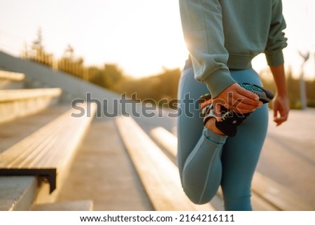 Similar – Image, Stock Photo Young fit woman doing yoga in the grass sunny day with copy space