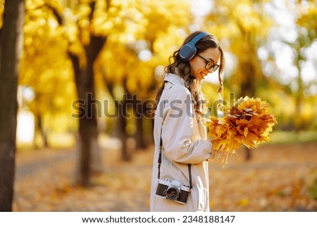 Similar – Image, Stock Photo Photographing autumn in the morning sun….   Shadow selfie in the park …